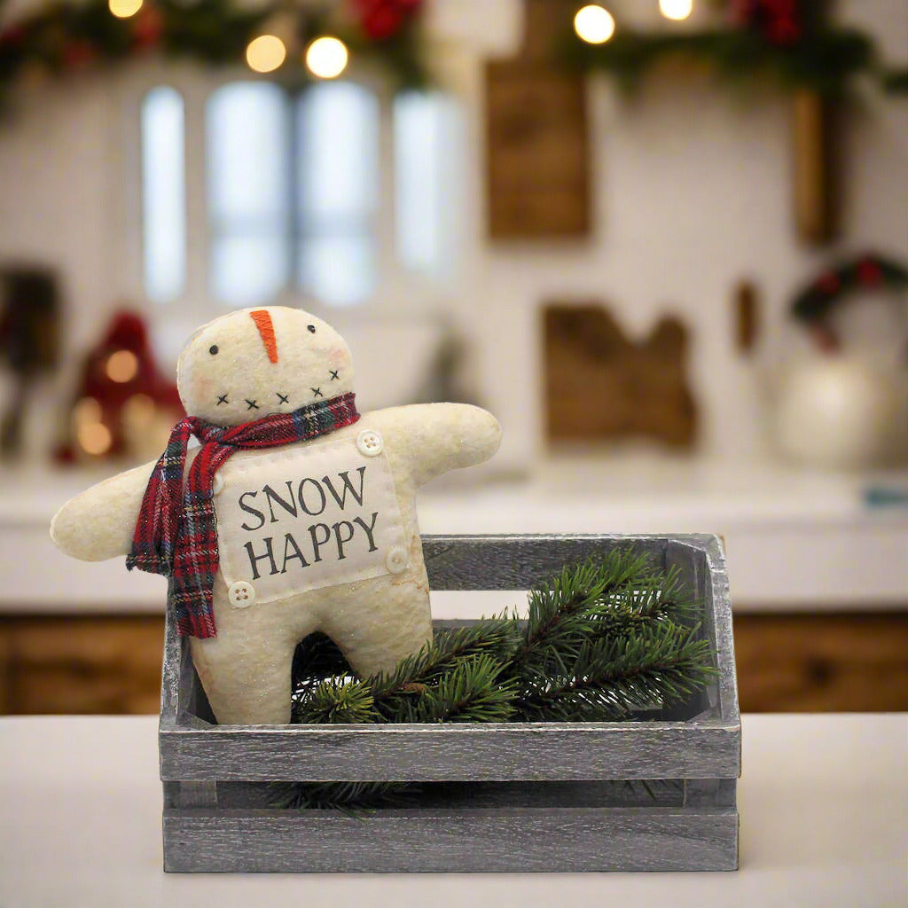 Snow Happy Primitive Snowman Holiday Ornament