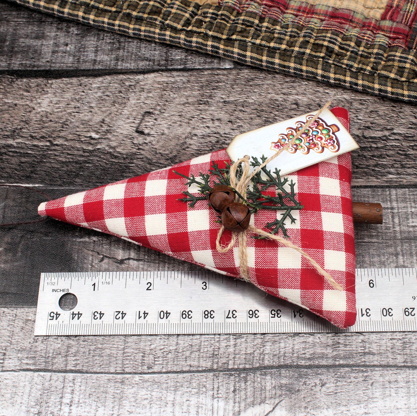 Christmas Tree Ornament Bowl Filler Red White Homespun