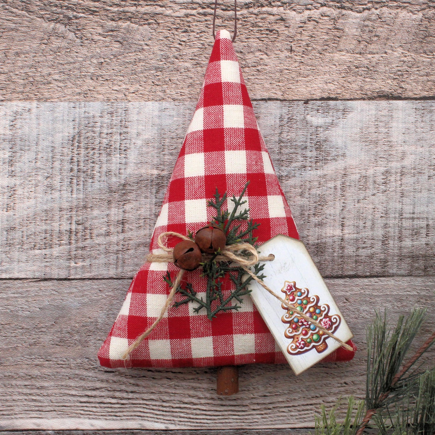 Christmas Tree Ornament Bowl Filler Red White Homespun