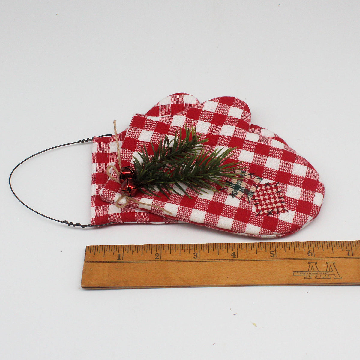Primitive Red Patched Mittens Fabric Ornament – Rustic Winter Decor