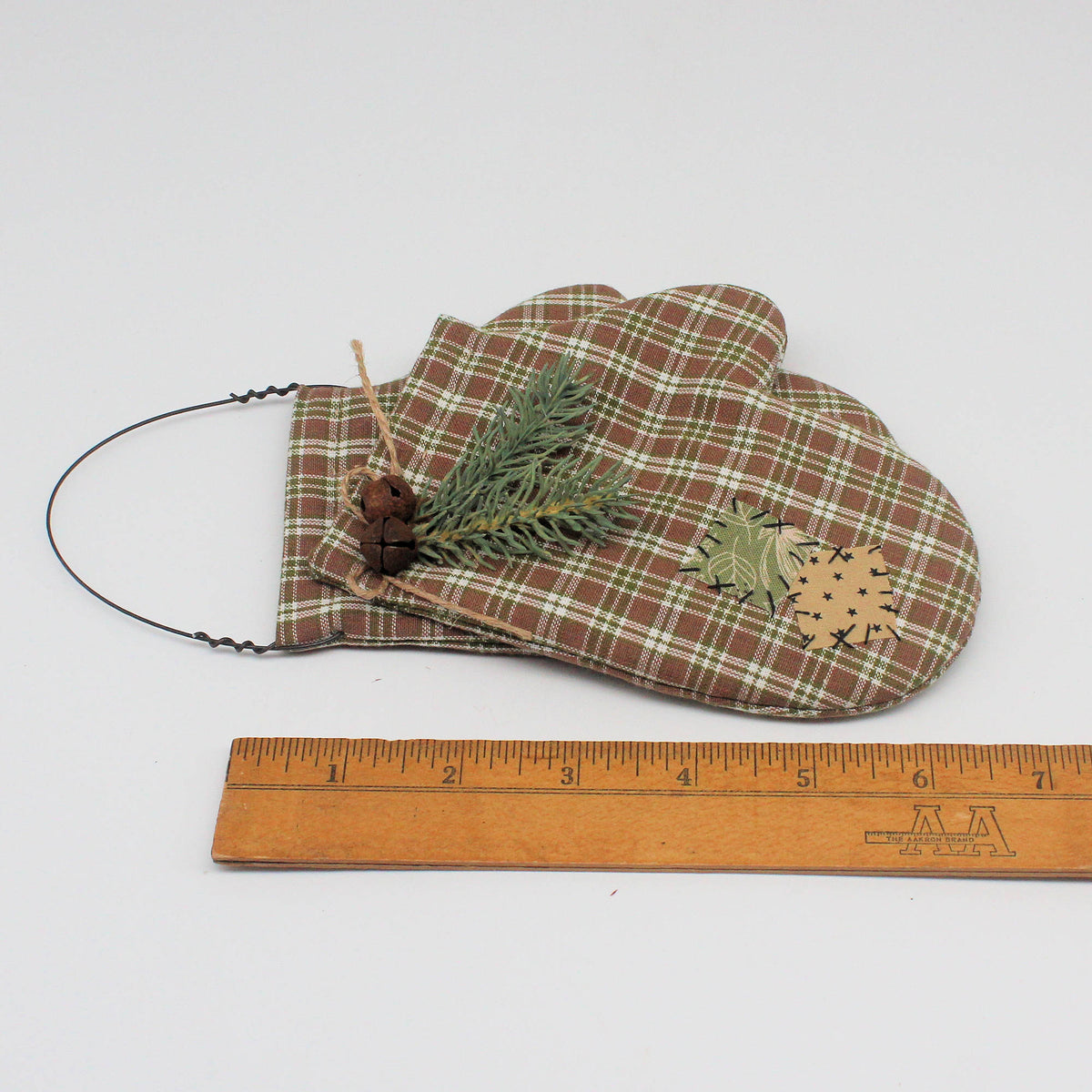 Rustic Lodge Patched Mittens Fabric Ornament – Primitive Winter Decor