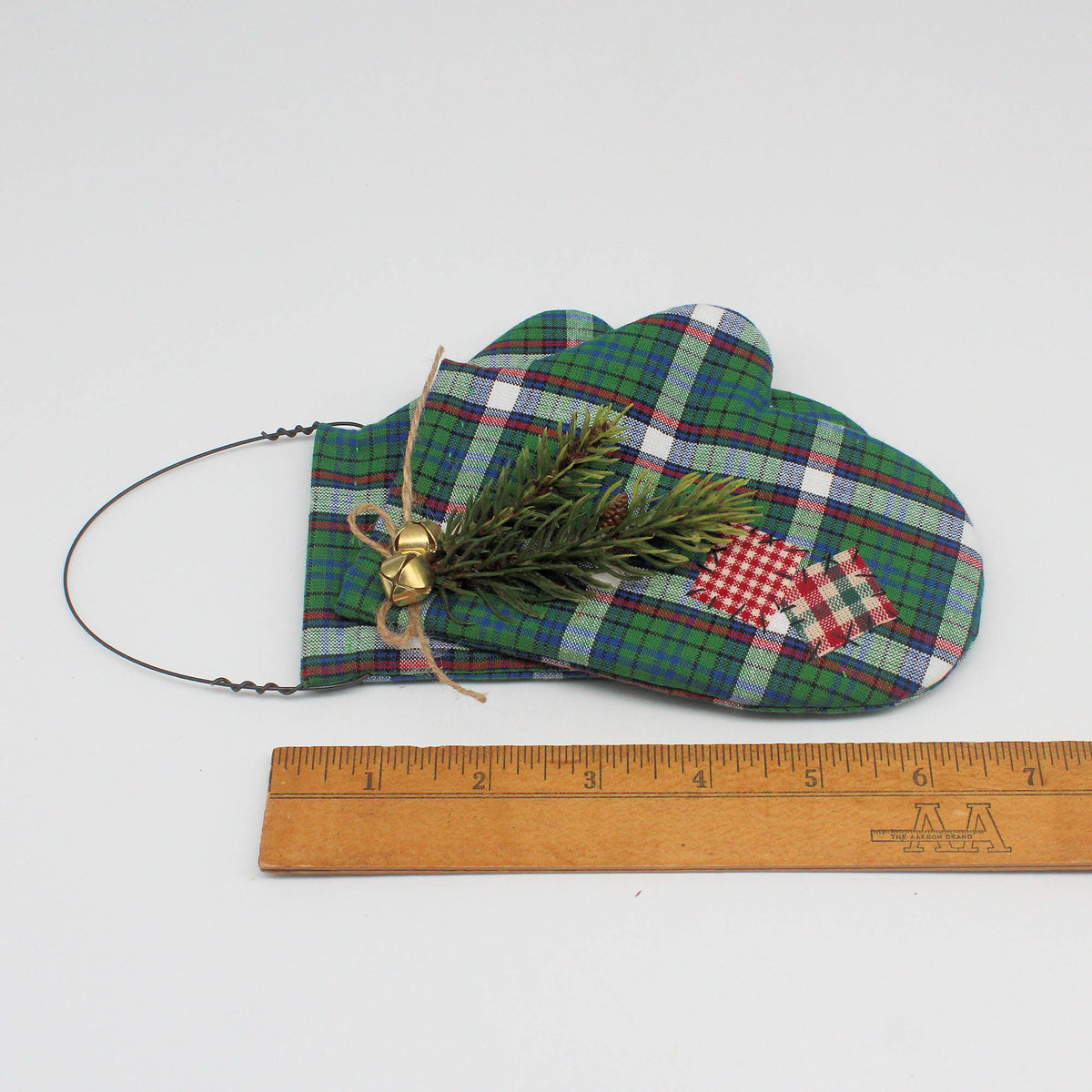 Rustic Plaid Patched Mittens Fabric Ornament – Primitive Winter Decor