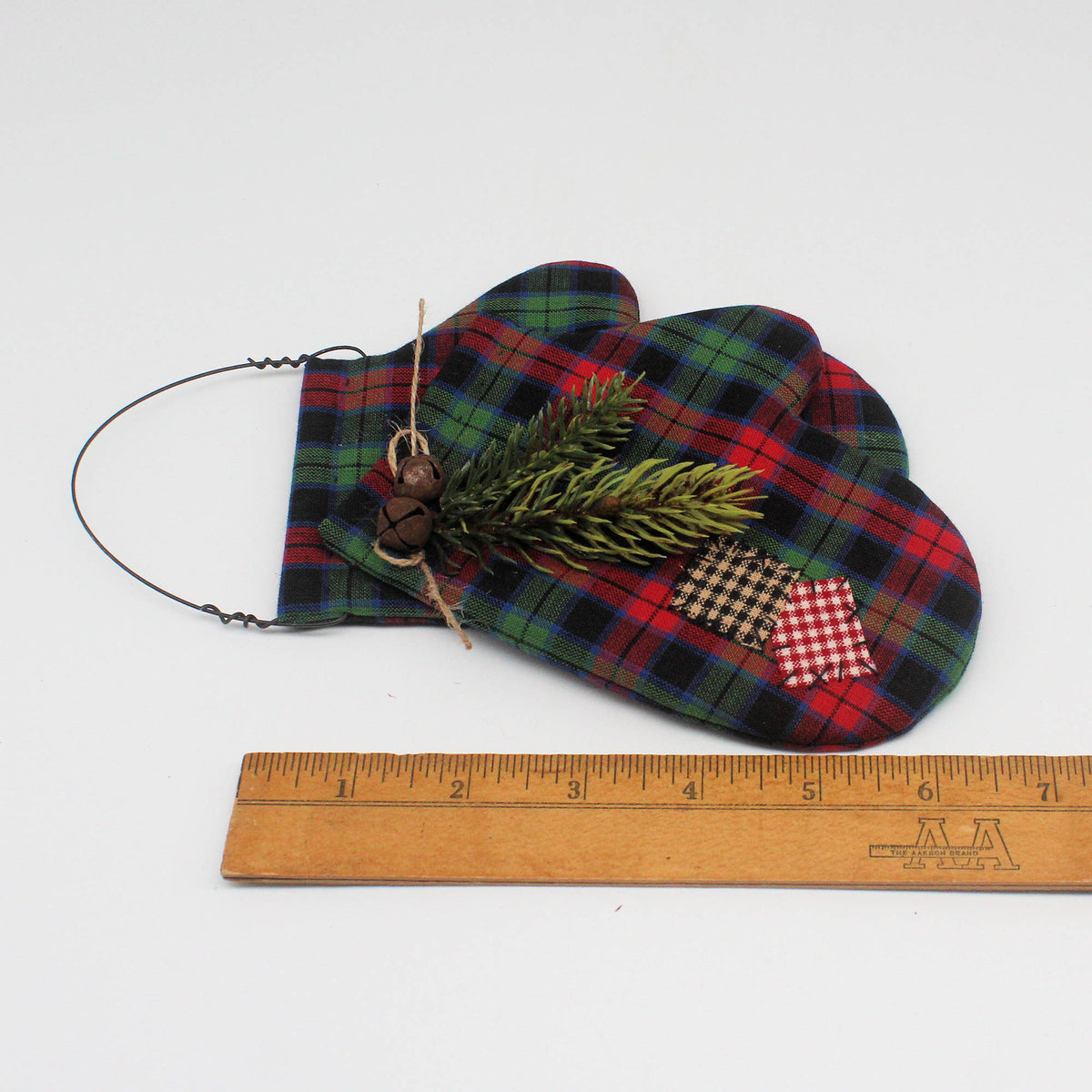 Primitive Plaid Patched Mittens Fabric Ornament – Winter Cabin Decor