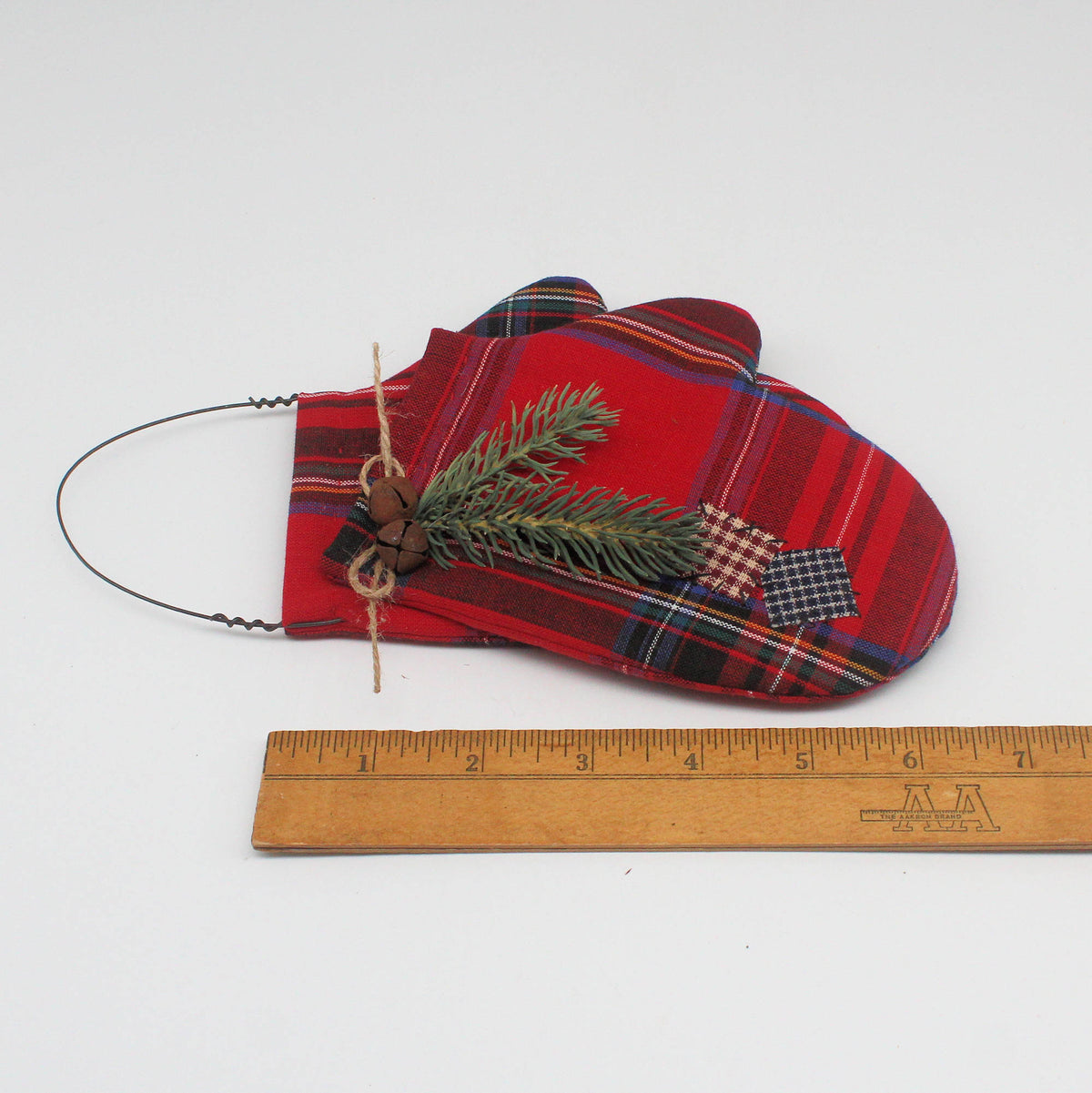 Red Tartan Patched Mittens Fabric Ornament – Winter Cabin Decor