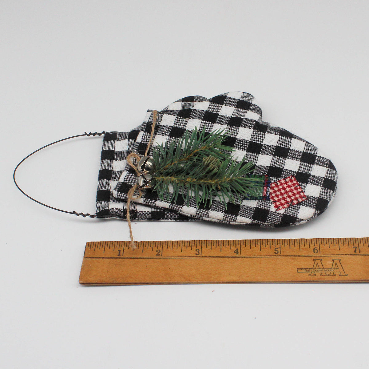 Black & White Patched Mittens Fabric Ornament – Winter Cabin Decor