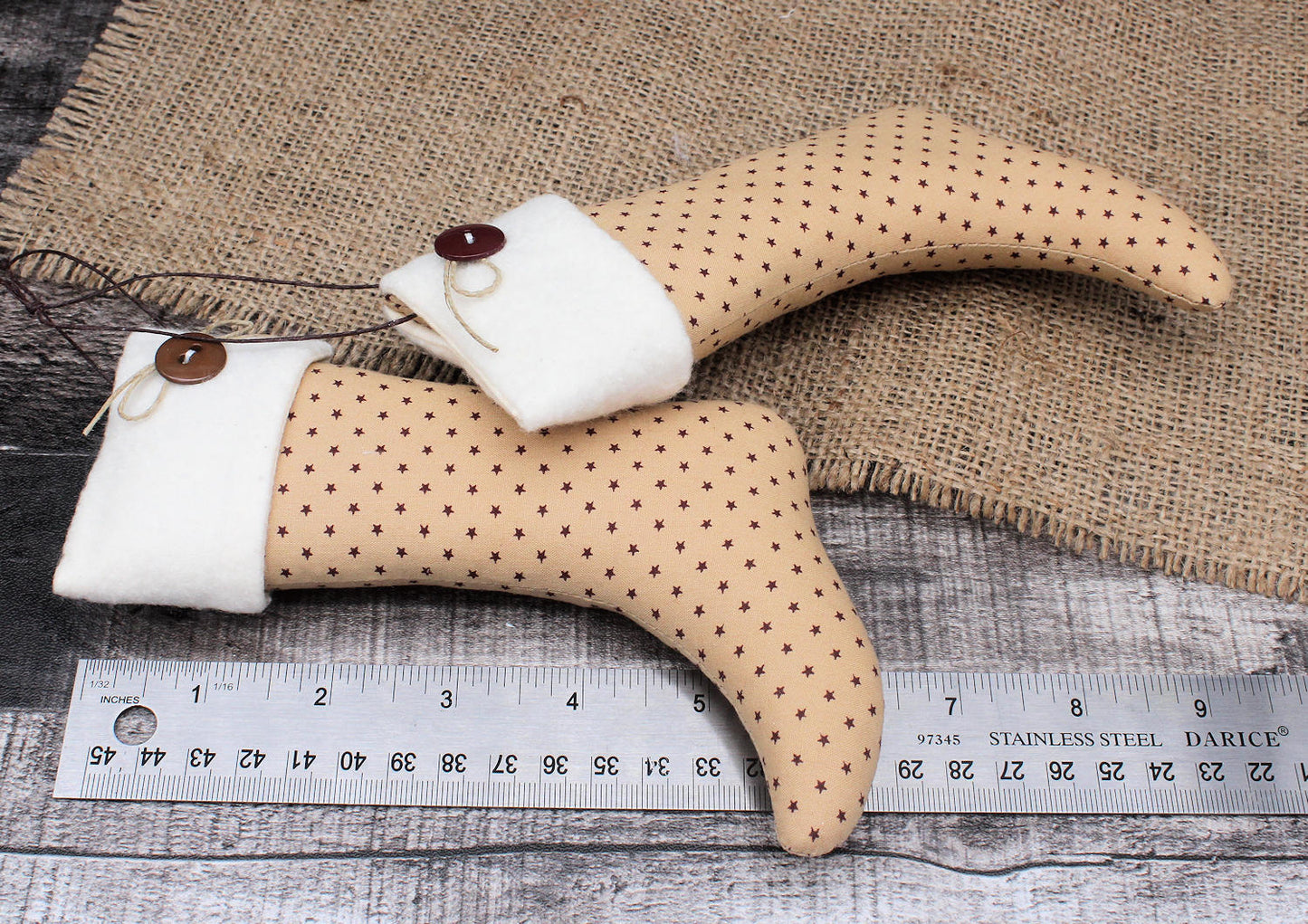 Christmas Stockings Ornaments Primitive Burgundy Stars