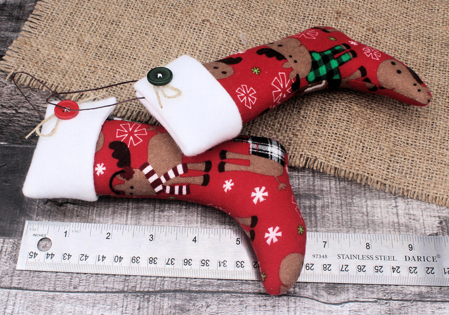 Christmas Stockings Ornaments Plaid Moose