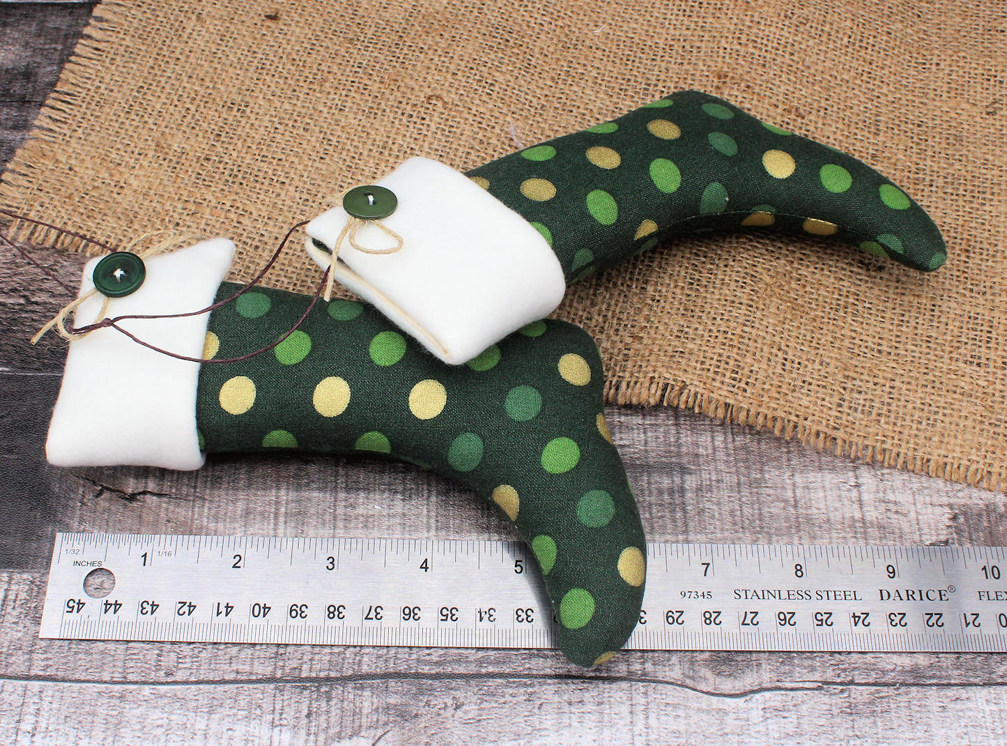 Christmas Stockings Ornaments Green Polka Dots