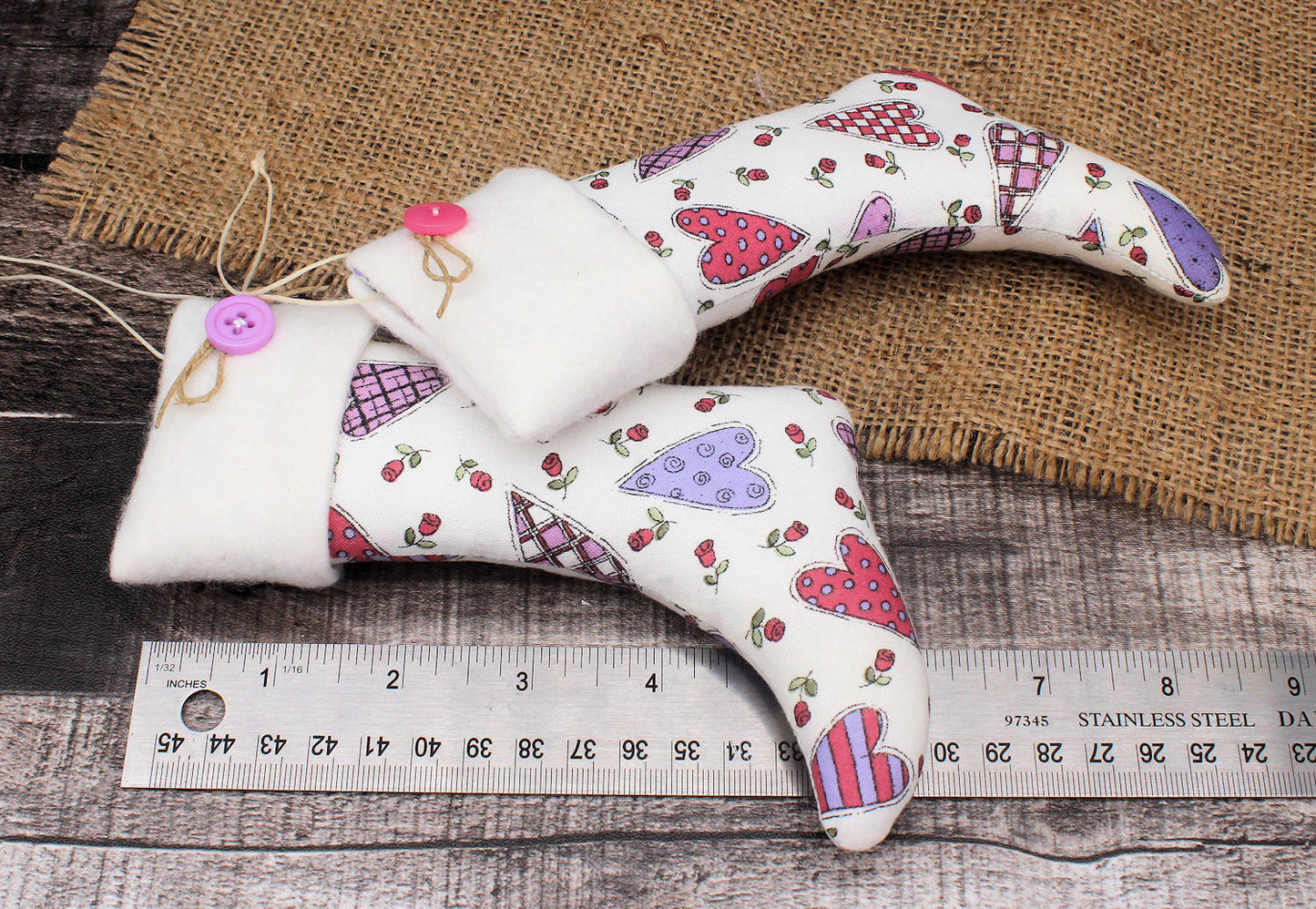 Christmas Stockings Ornaments Folkart Hearts