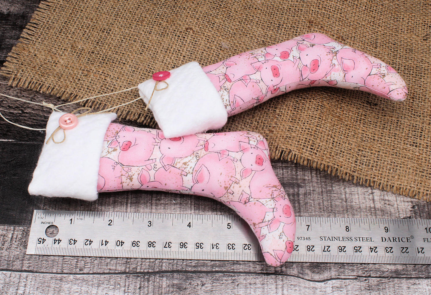 Christmas Stockings Ornaments Farmhouse Pink Pigs