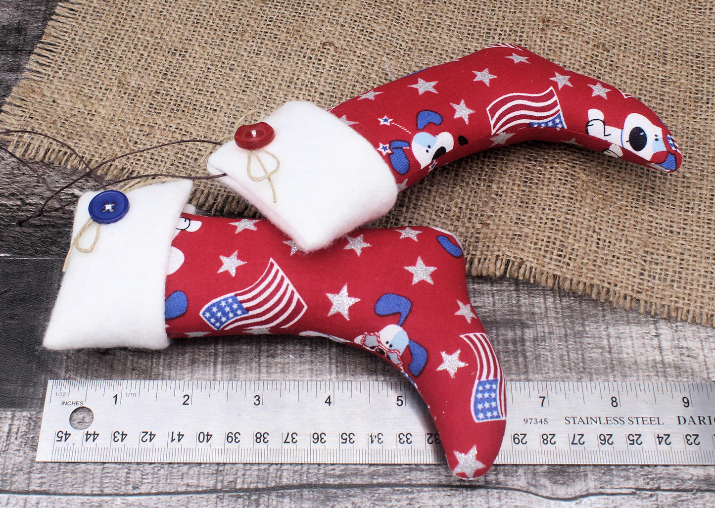 Christmas Stockings Ornaments Patriotic Puppy Dogs