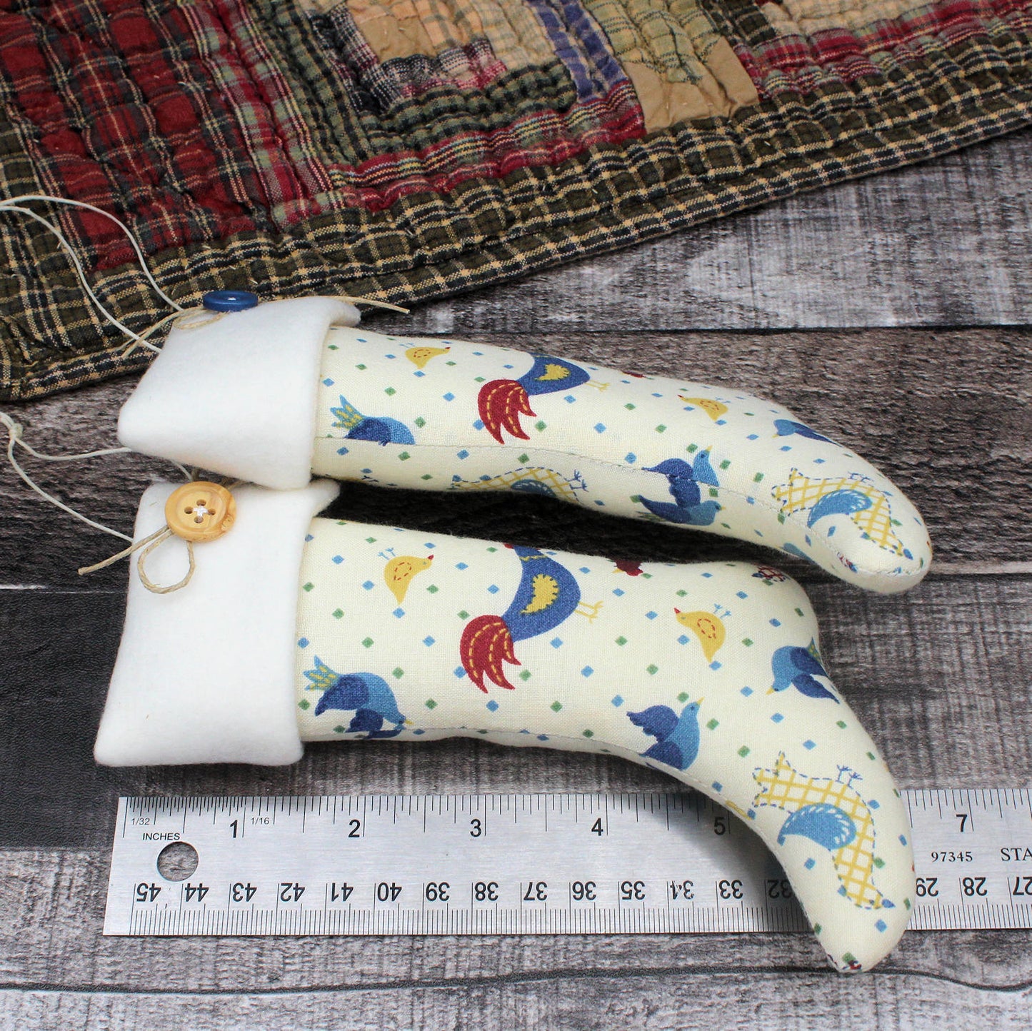 Christmas Stockings Ornaments Farmhouse Folk Art Birds