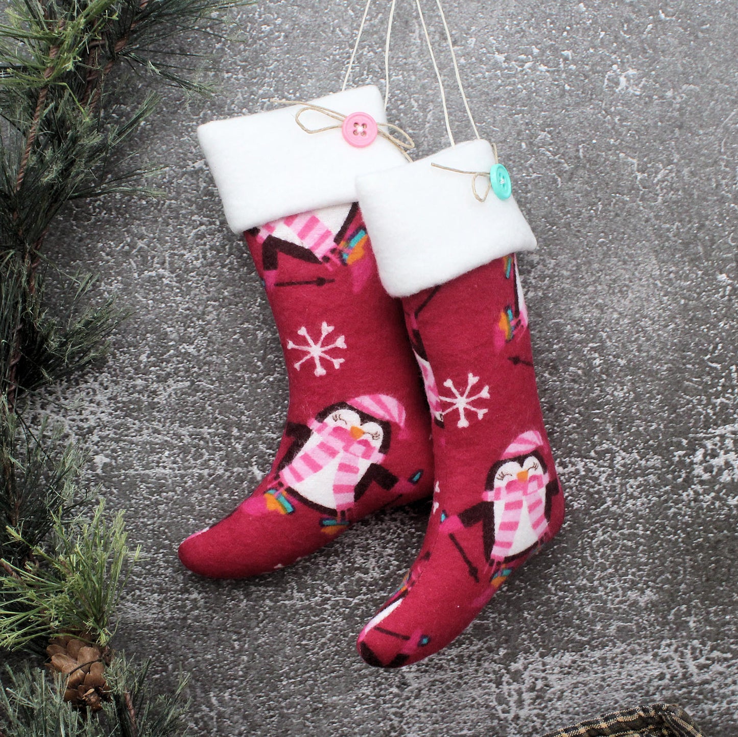 Christmas Stockings Ornaments Pink Penguins
