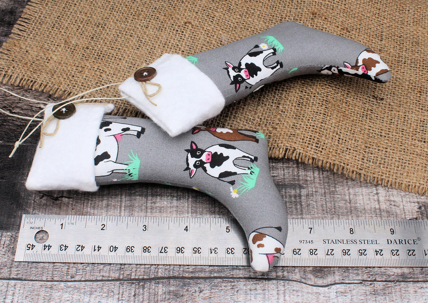 Christmas Stockings Ornaments Gray Farmhouse Cows