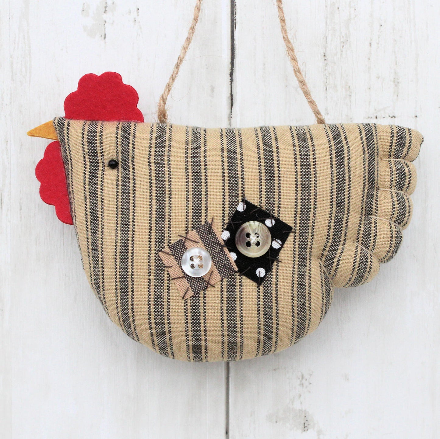 Chicken Ornament Country Farmhouse Striped Homespun