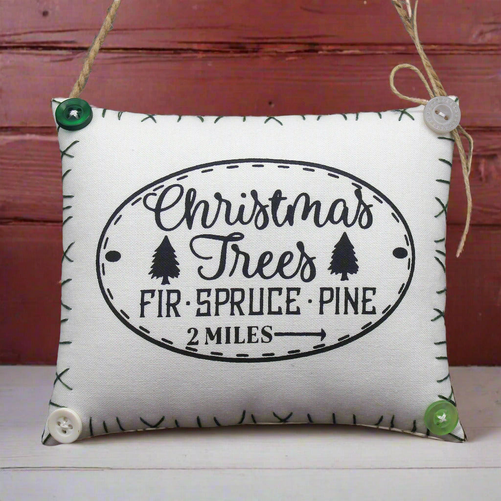 Fabric ornament sign with 'Christmas Trees' text