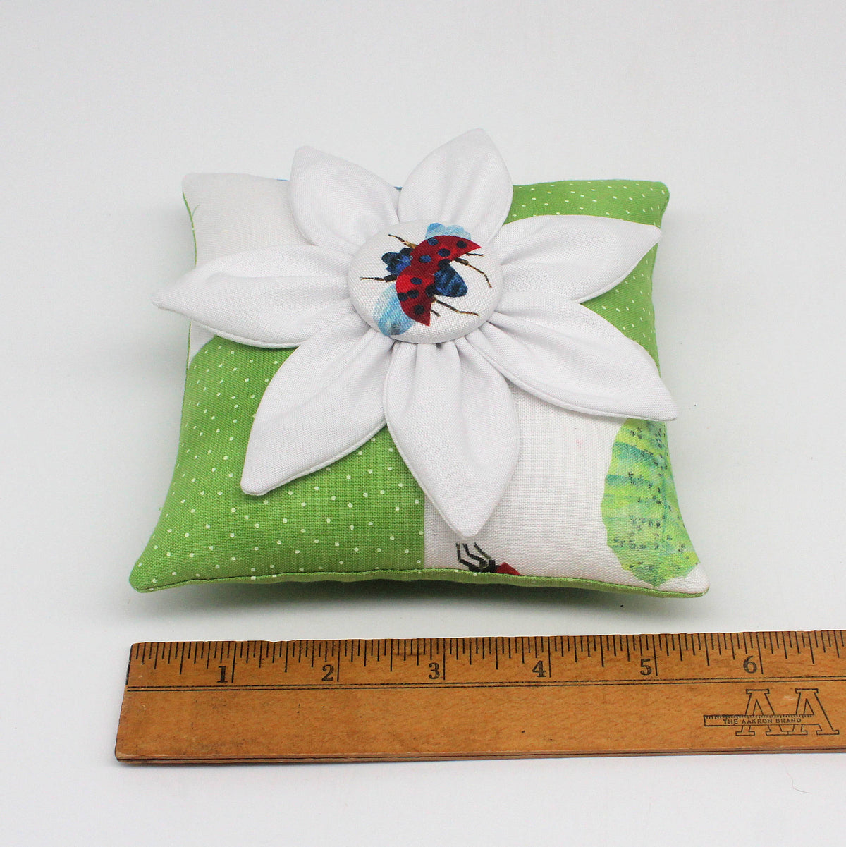 Fabric Flower Pillow Tuck – Farmhouse Pieced Bowl Filler - Green White