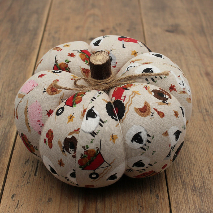 Decorative pumpkin with farm animal pattern