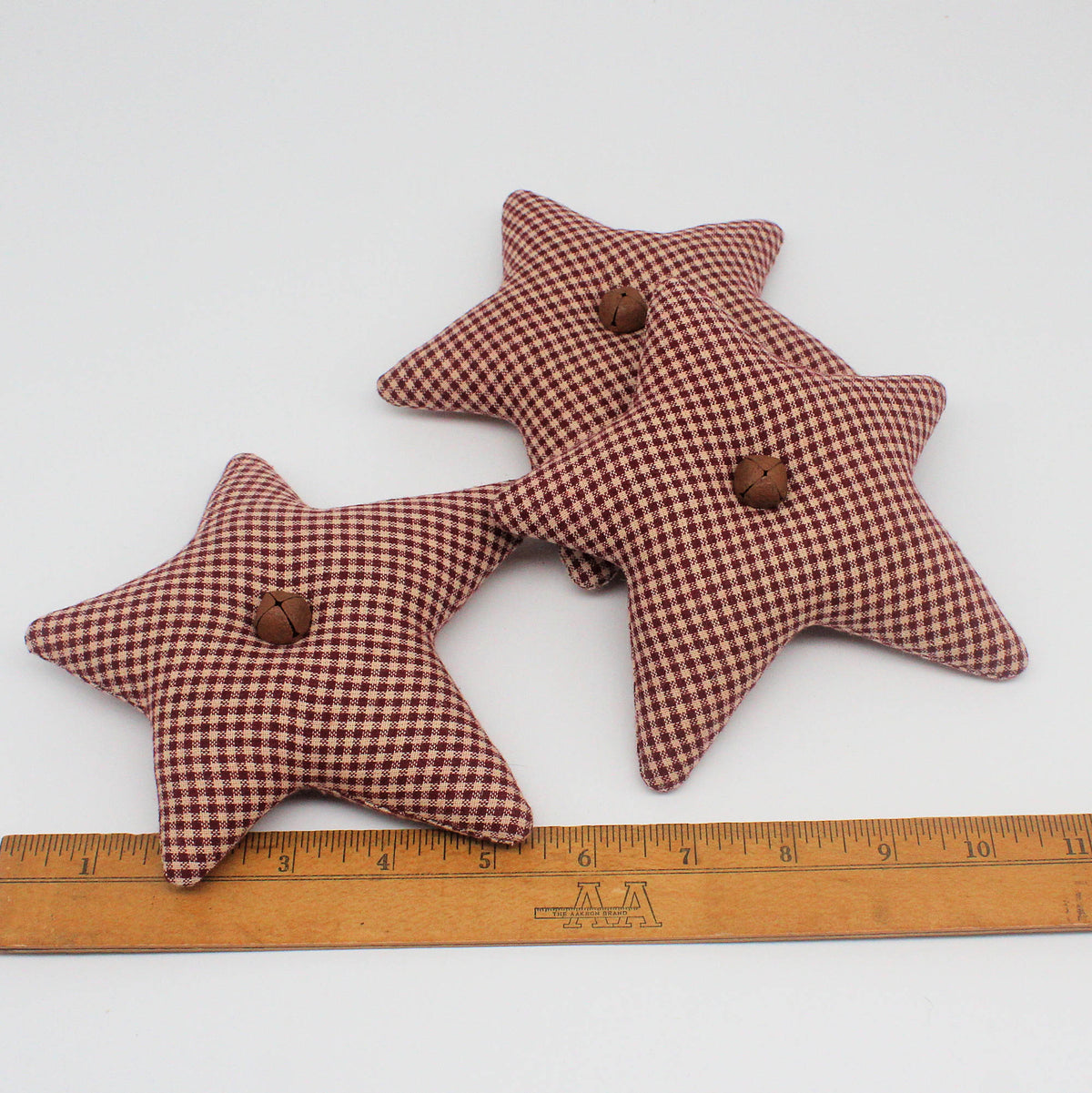 Primitive Homespun Fabric Star Bowl Fillers – Set of 3 Burgundy Beige
