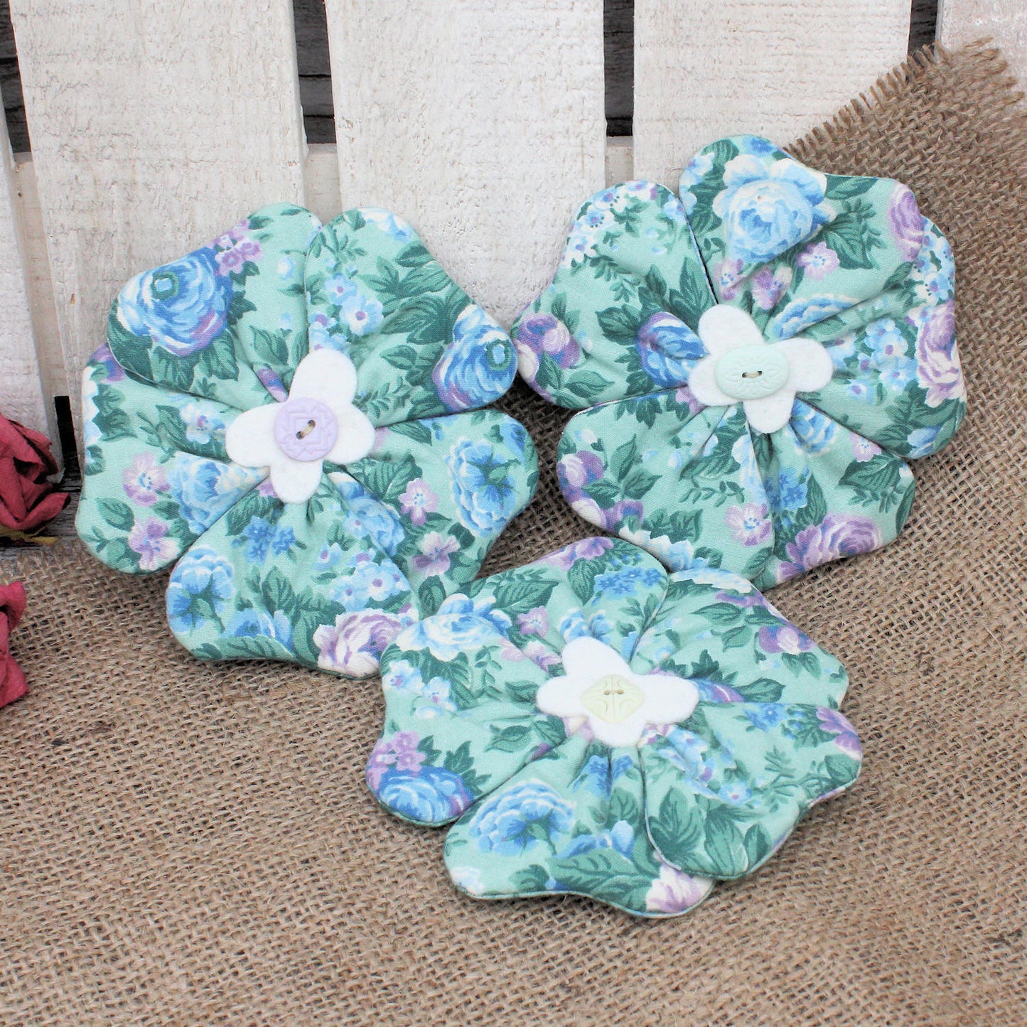 Flowers Bowl Fillers 3-Set Blue Green Floral