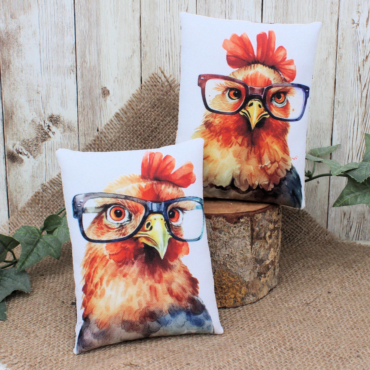 Chickens Wearing Glasses Whimsical Farmhouse Bowl Fillers 2-Set