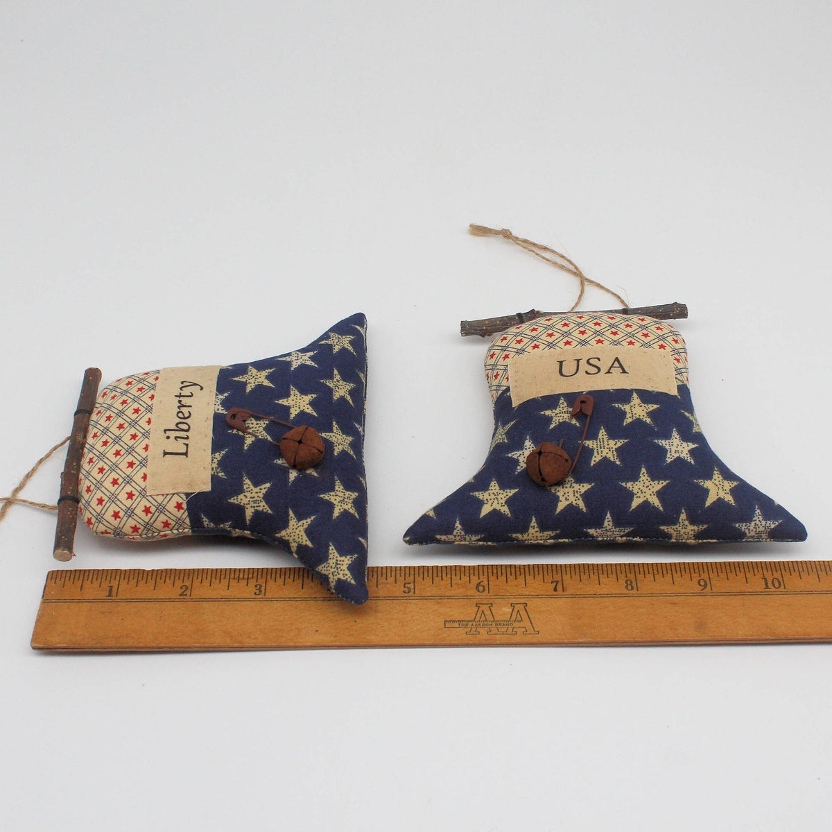 Americana Liberty Bell Ornaments, Set of 2 - Patriotic Rustic Decor