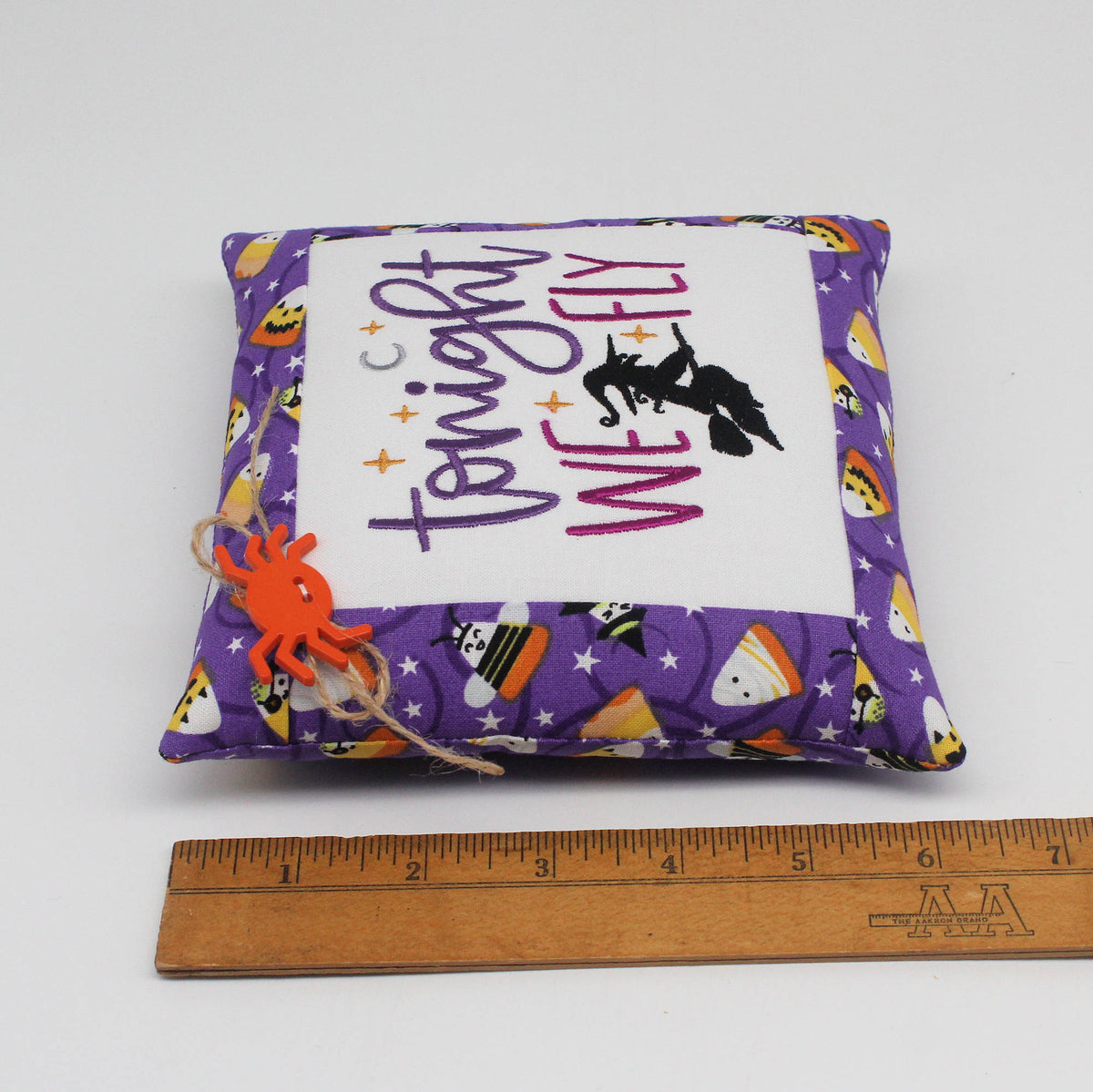 Tonight We Fly Witch Mini Pillow Tuck – 6x6 Embroidered Halloween Decor