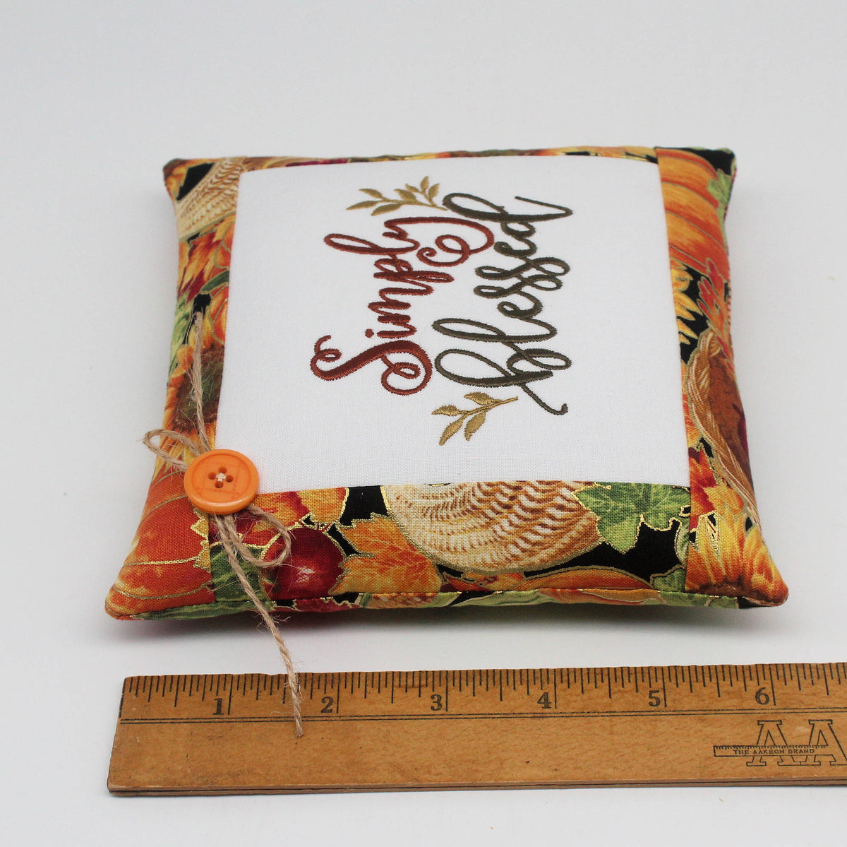 Simply Blessed Fall Mini Pillow Tuck – 6x6 Embroidered Harvest Bowl Filler