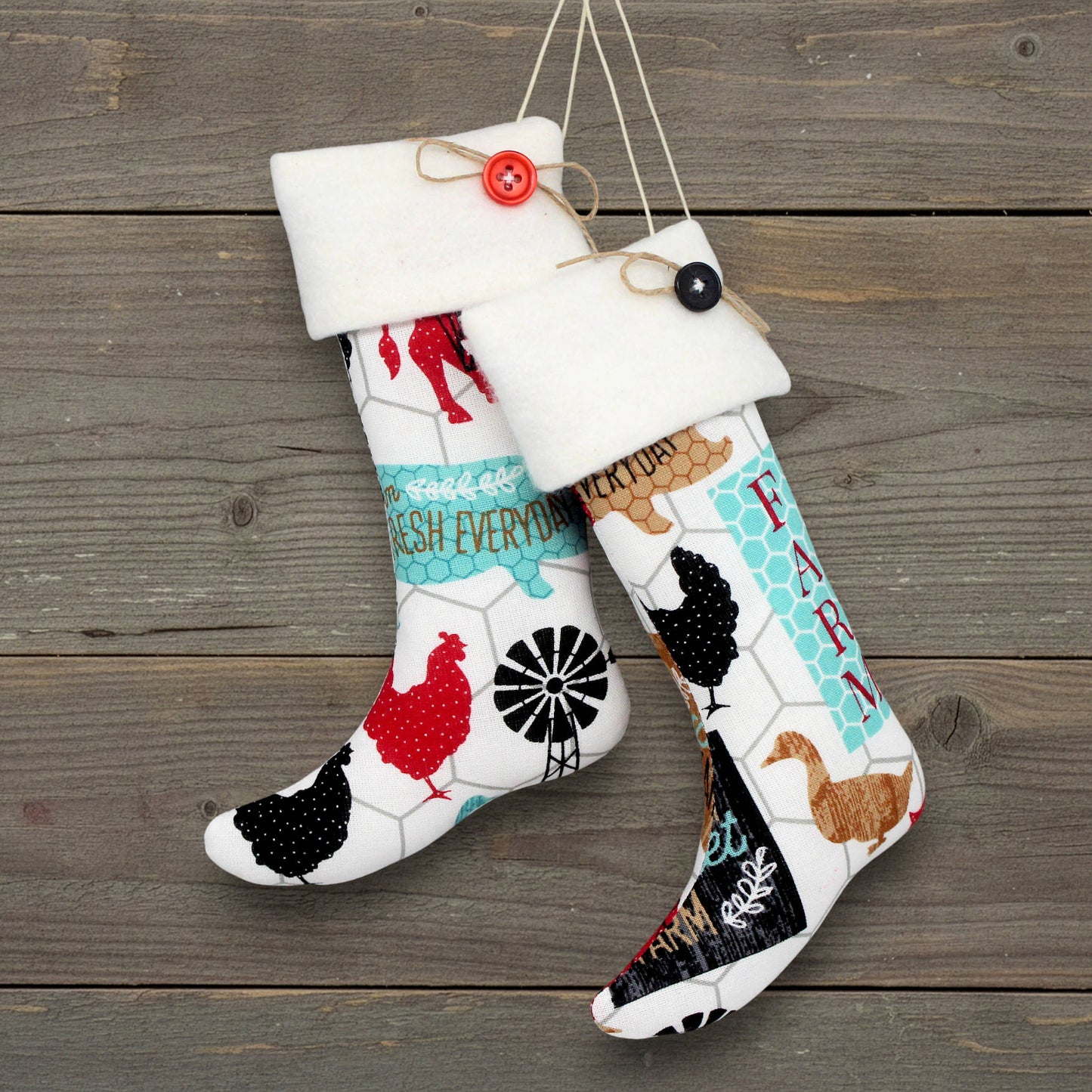 Pair of handmade country primitive farmhouse animals Christmas stocking ornaments