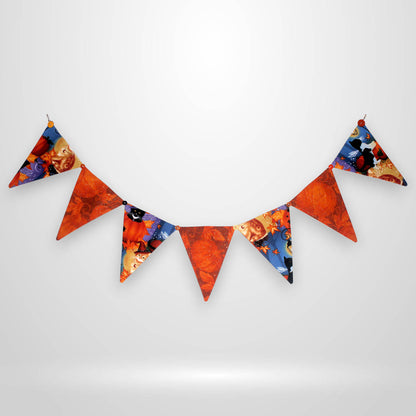 Rustic Fabric Halloween Bunting Banner – 36" Pennant Garland with 7 Flags