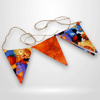 Rustic Fabric Halloween Bunting Banner – 36" Pennant Garland with 7 Flags