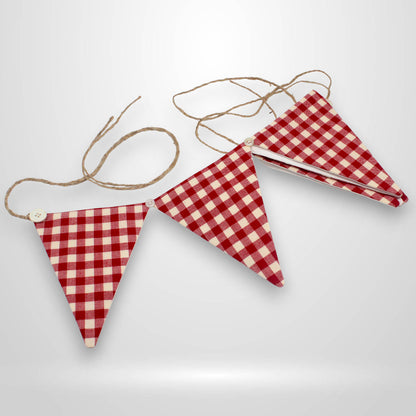 Rustic Red & White Homespun Bunting – 36" Farmhouse Pennant Garland