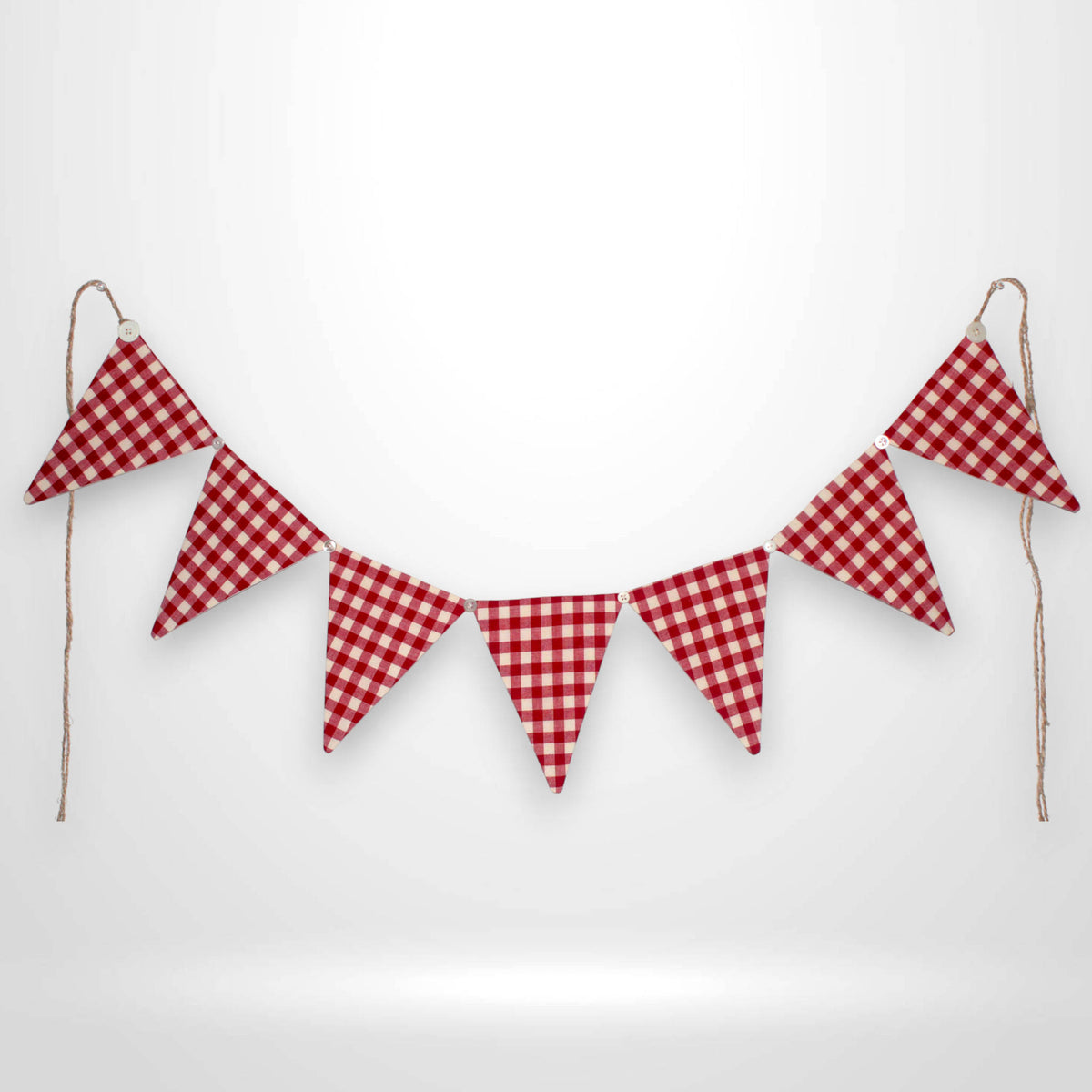 Rustic Red & White Homespun Bunting – 36" Farmhouse Pennant Garland