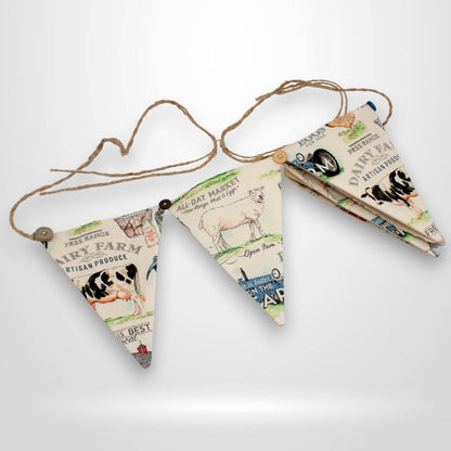 Rustic Dairy Farm Fabric Bunting Banner – 36" Cow Print Farmhouse Garland
