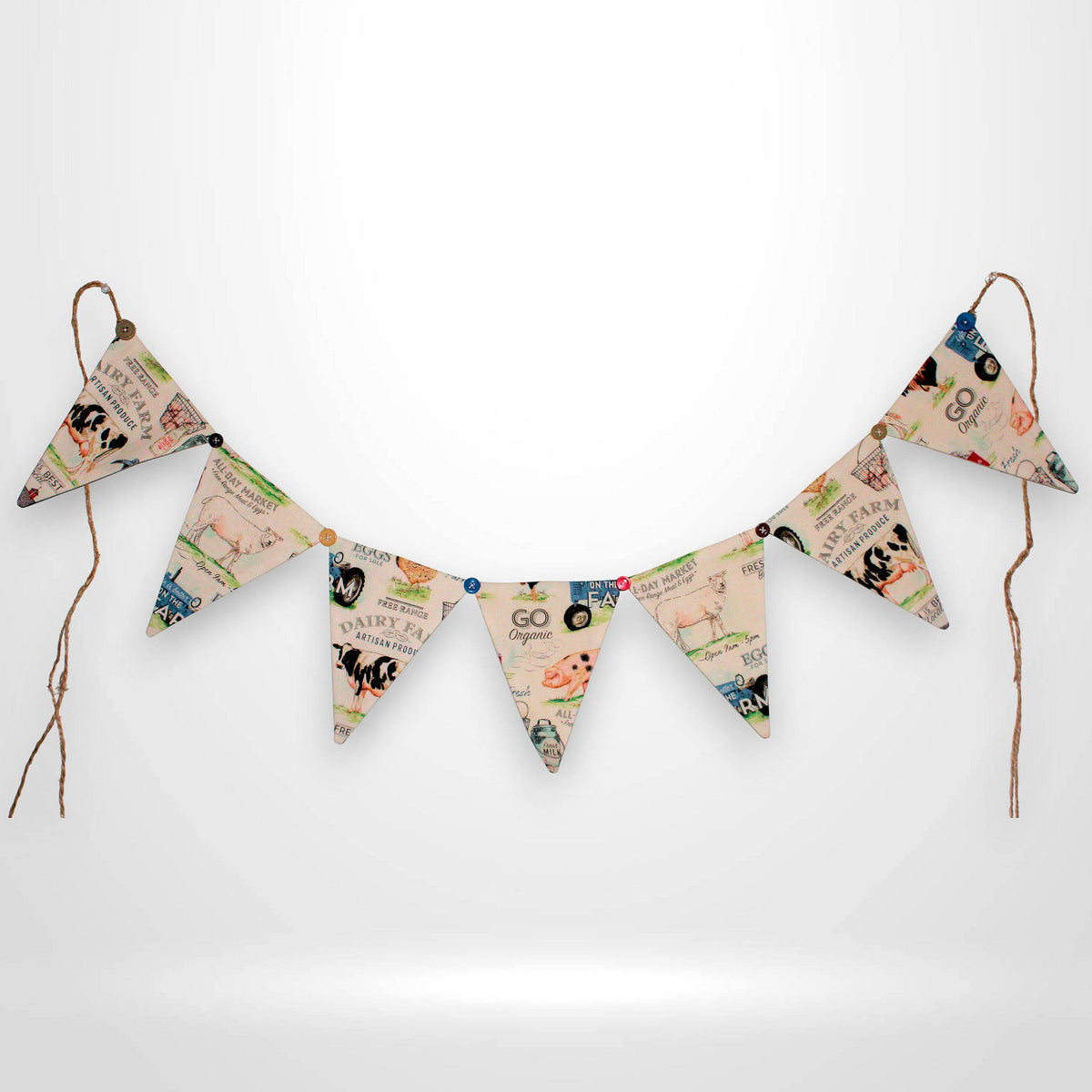 Rustic Dairy Farm Fabric Bunting Banner – 36" Cow Print Farmhouse Garland
