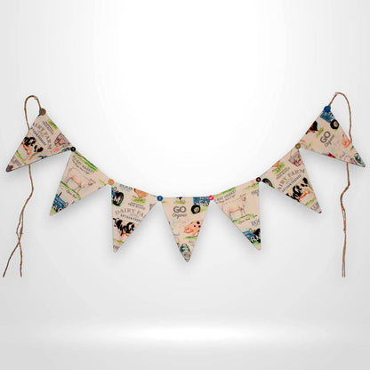 Rustic Dairy Farm Fabric Bunting Banner – 36" Cow Print Farmhouse Garland
