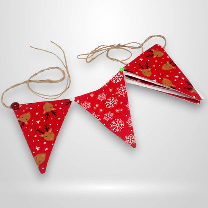 Reindeer & Snowflake Fabric Christmas Bunting – 36" Holiday Pennant Banner