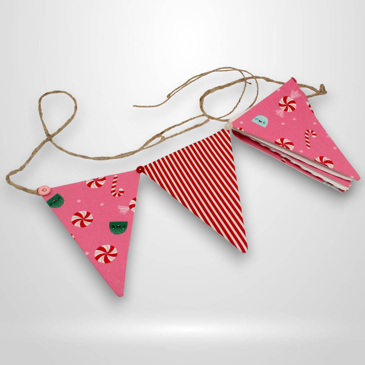 Candy & Stripe Fabric Christmas Bunting – 36" Holiday Pennant Banner