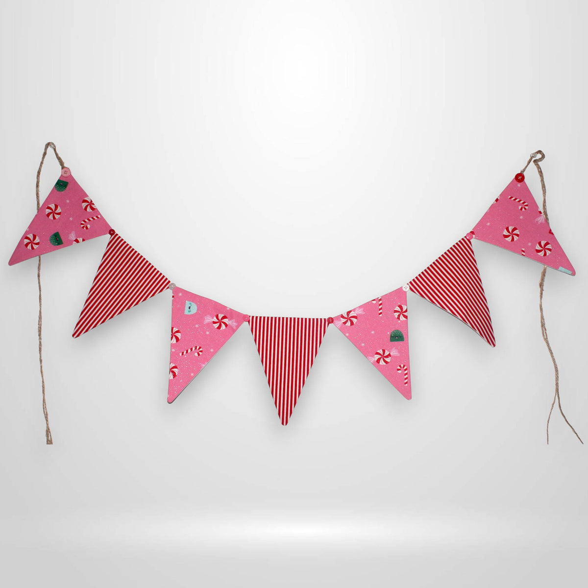 Candy & Stripe Fabric Christmas Bunting – 36" Holiday Pennant Banner