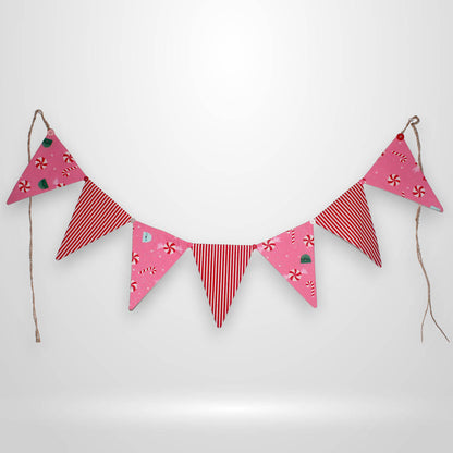 Candy & Stripe Fabric Christmas Bunting – 36" Holiday Pennant Banner