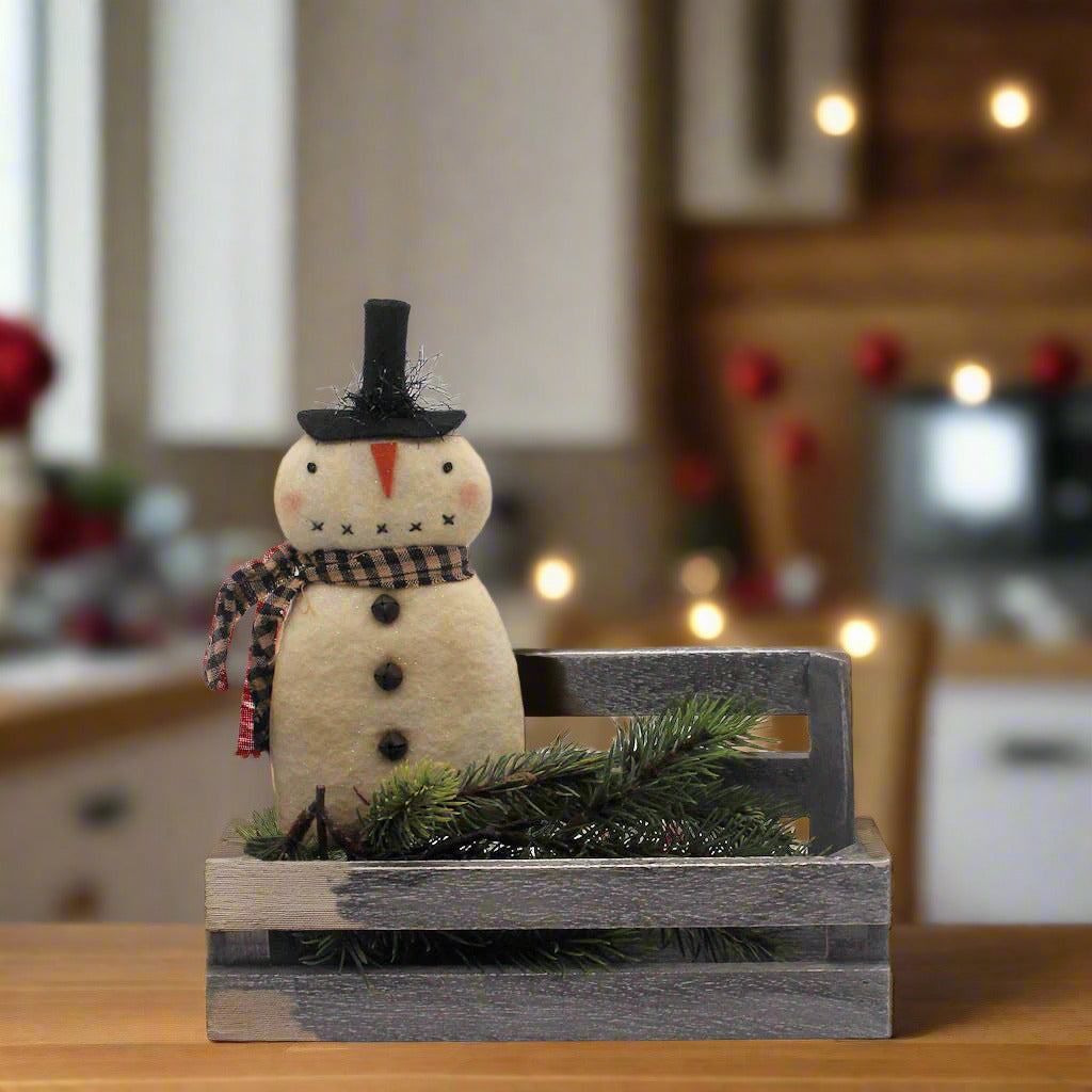 Primitive snowman shelf sitter or bowl filler