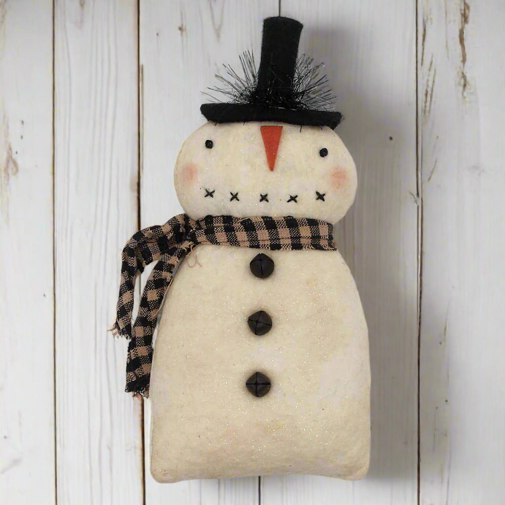 Primitive snowman in top hat shelf sitter or bowl filler