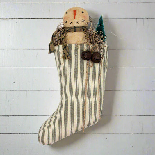 Decorative stocking with a snowman figure on a white background