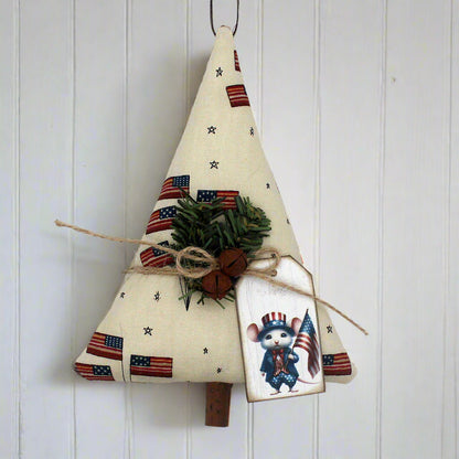 Decorative Christmas tree ornament with American flag design on a white background