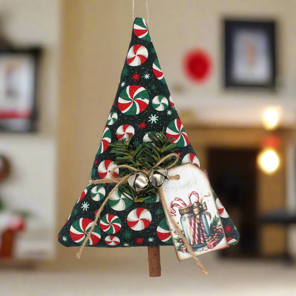 Decorative Christmas tree ornament with candy cane pattern