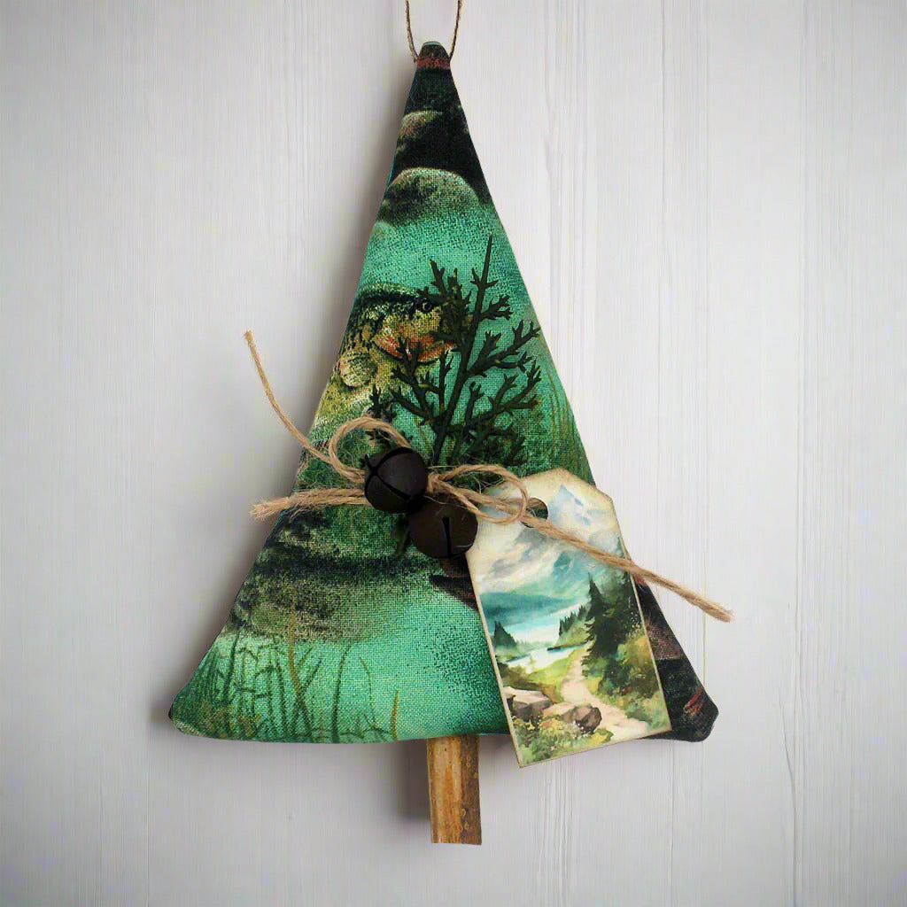 Decorative tree-shaped ornament with nature-themed design on a white background