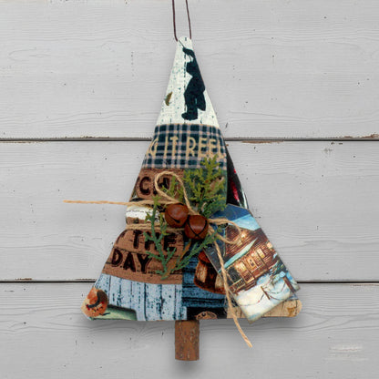 Decorative tree-shaped Christmas ornament made from fishing-themed fabric
