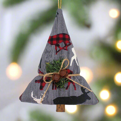 Decorative Christmas tree ornament with plaid patterns and natural elements