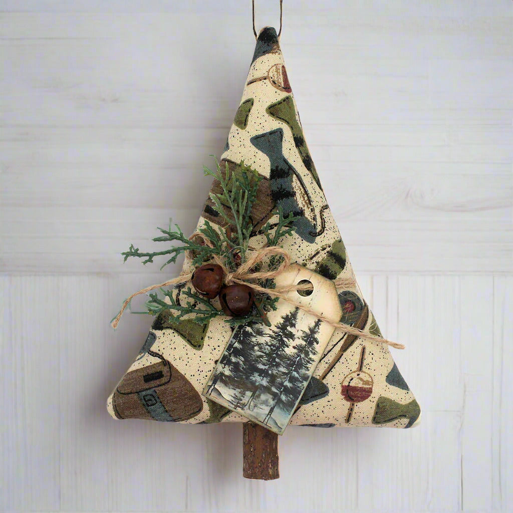 Decorative Christmas tree ornament with nature-themed design on a white background