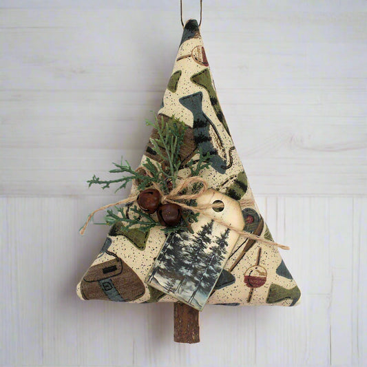 Decorative Christmas tree ornament with nature-themed design on a white background